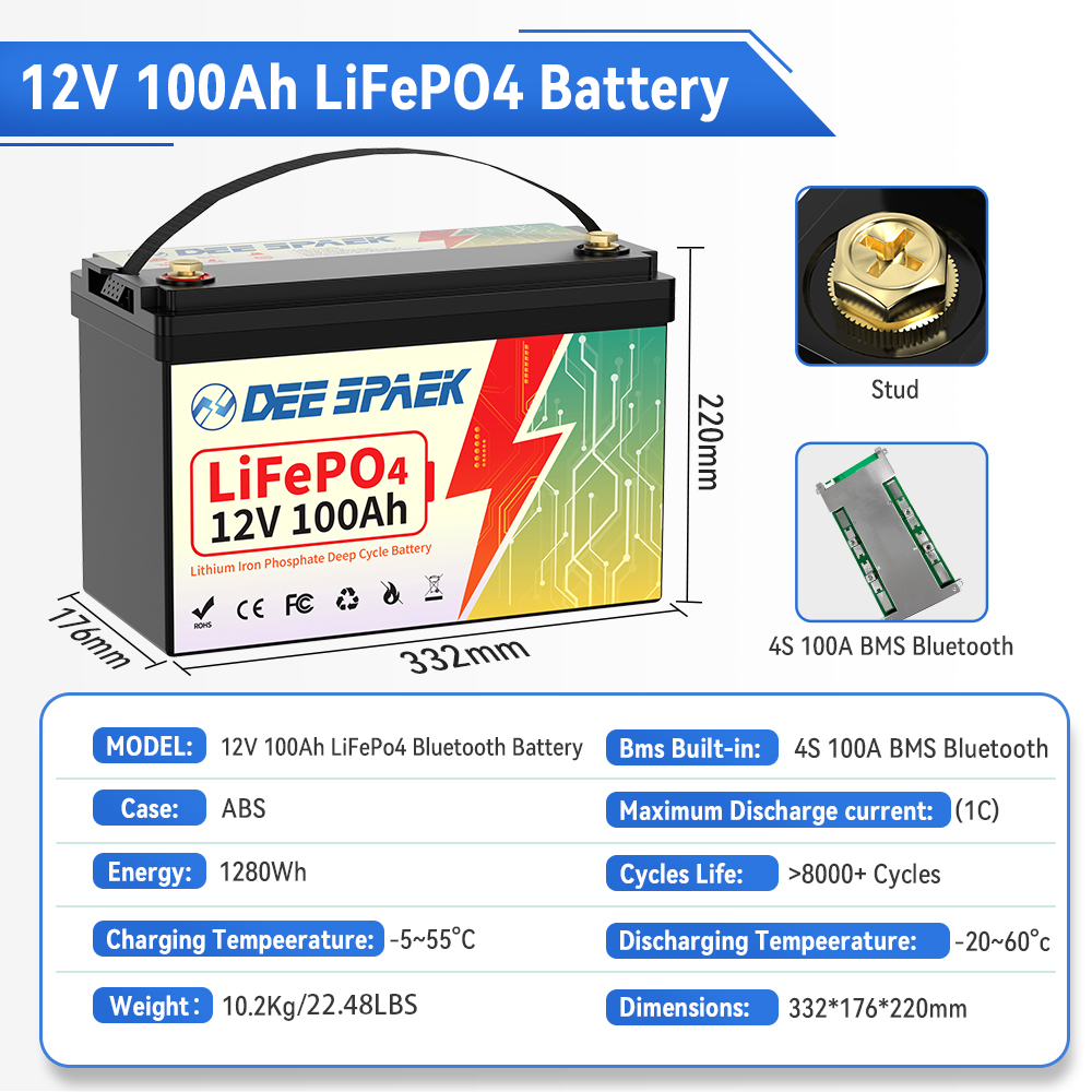 Batteria LiFePO4 DEEPSPAEK 12V - Lifepo4 12V 100Ah Bms Bluetooth recensione e prezzo