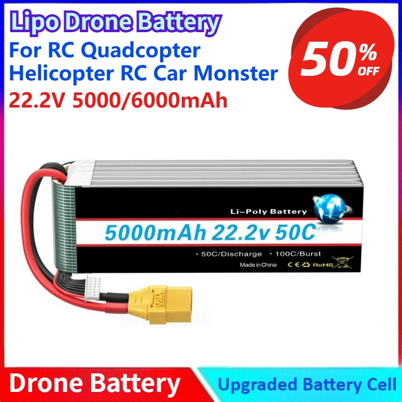 Nuovo 5000/6000mah 22.2V Lipo  - 6S Lipo Battery 22.2V 5000Mah recensione e prezzo